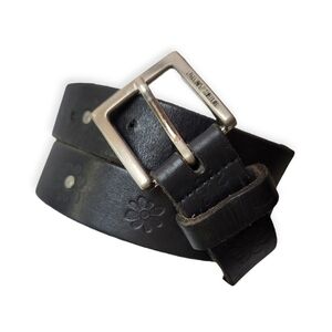 Vintage 90s Y2K Point Zero Leather Belt Studs Flowers Embossed Black 30